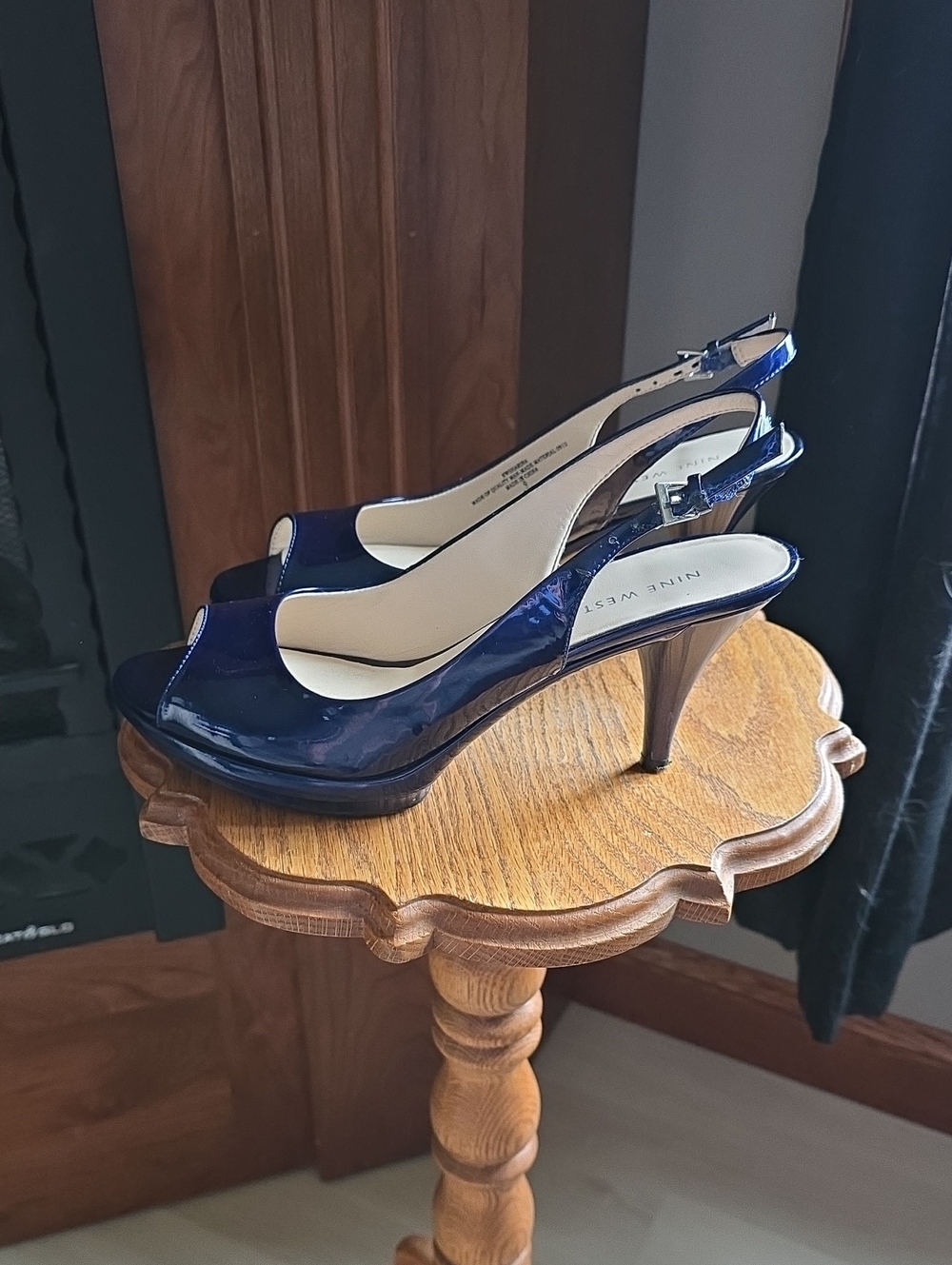 Nine West Blue Patent Slingback Peep Toe Heels